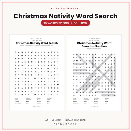 Christmas Nativity Word Search Printable