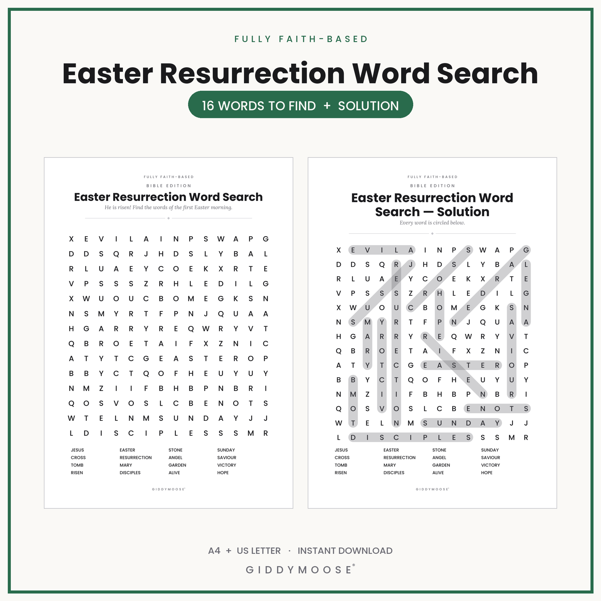 Easter Resurrection Word Search Printable