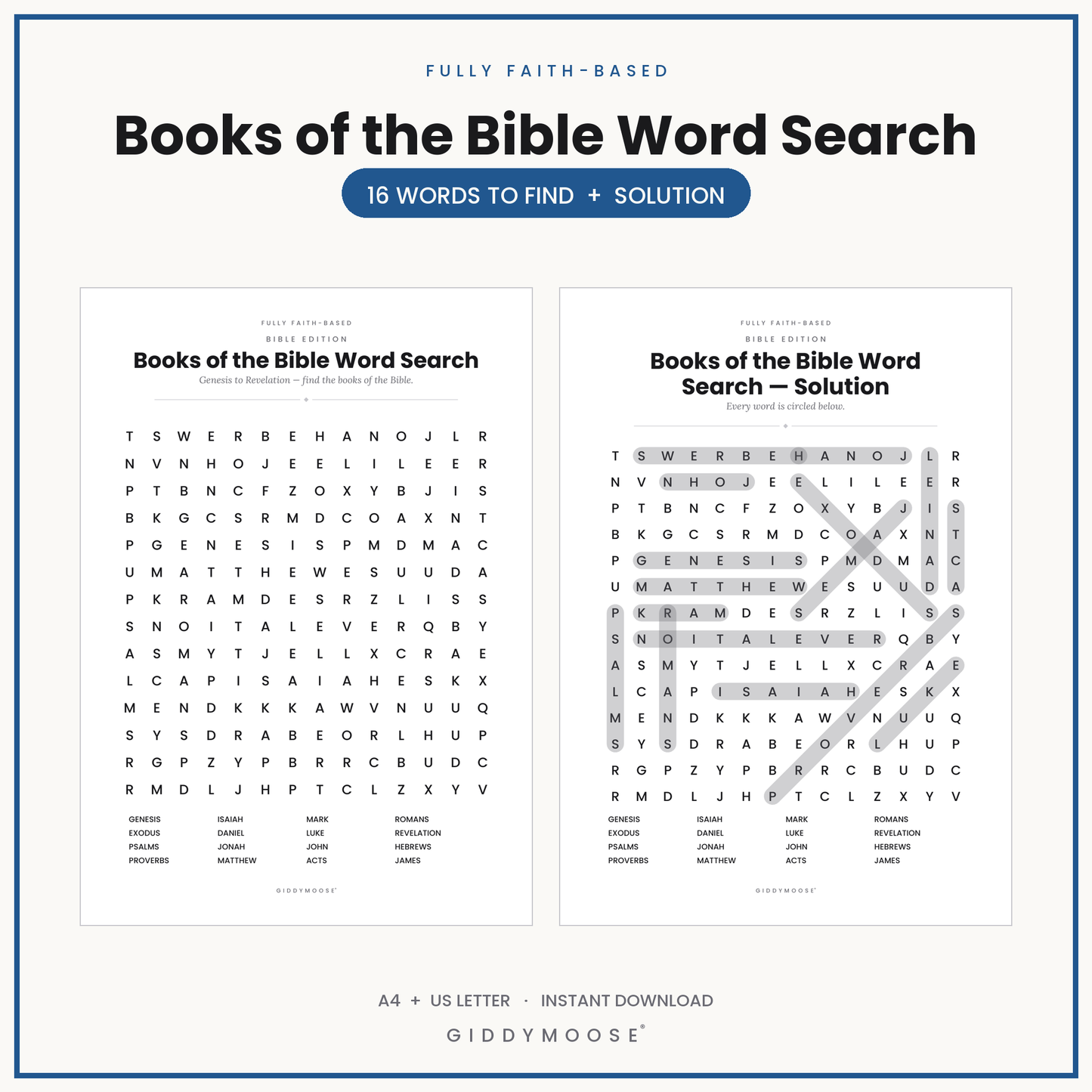 Books of the Bible Word Search Printable