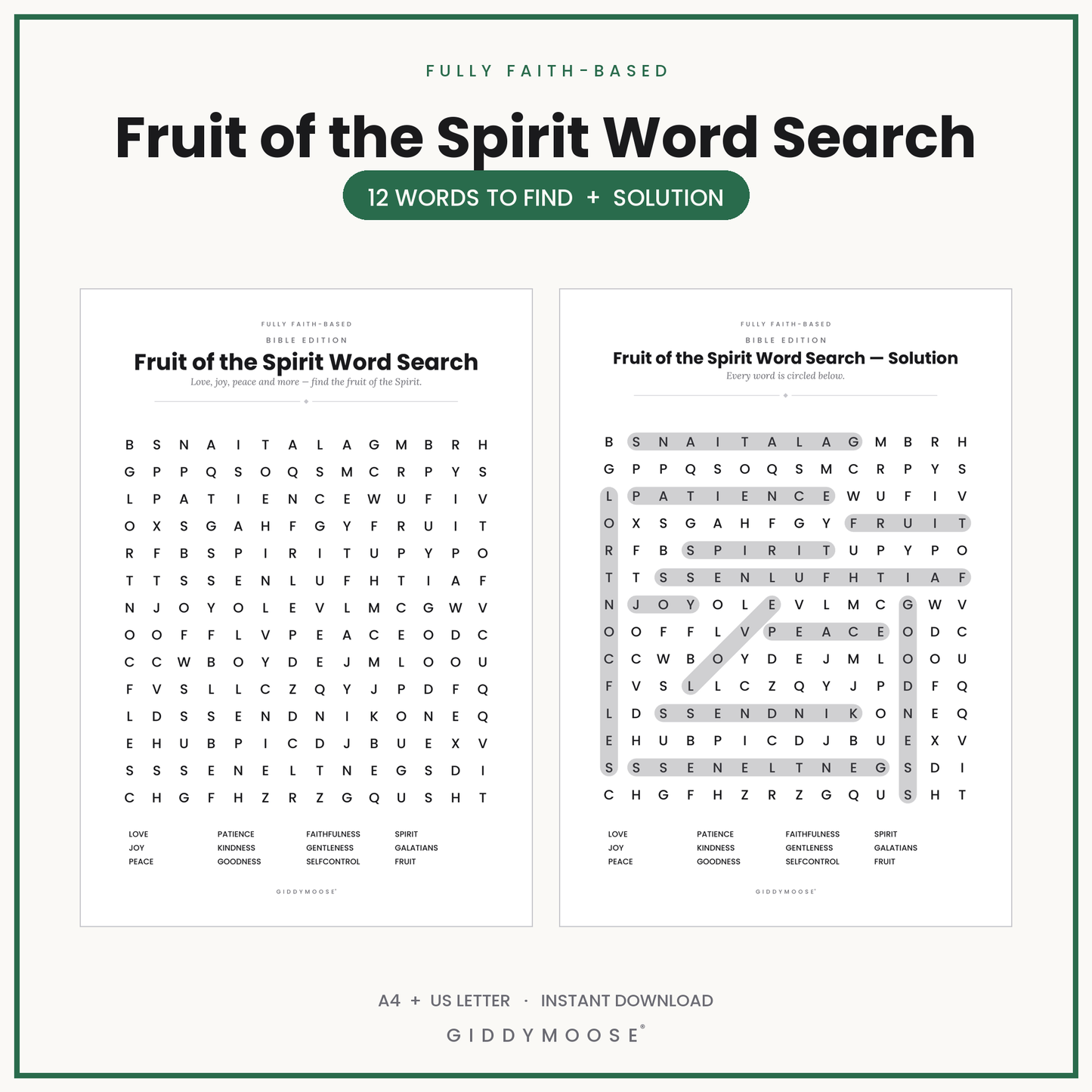 Fruit of the Spirit Word Search Printable