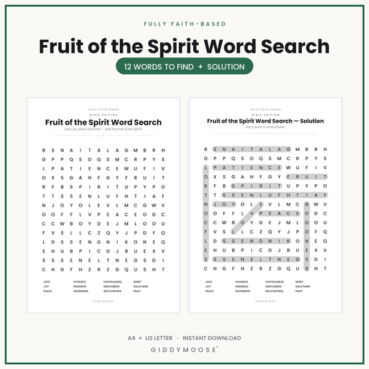 Fruit of the Spirit Word Search Printable