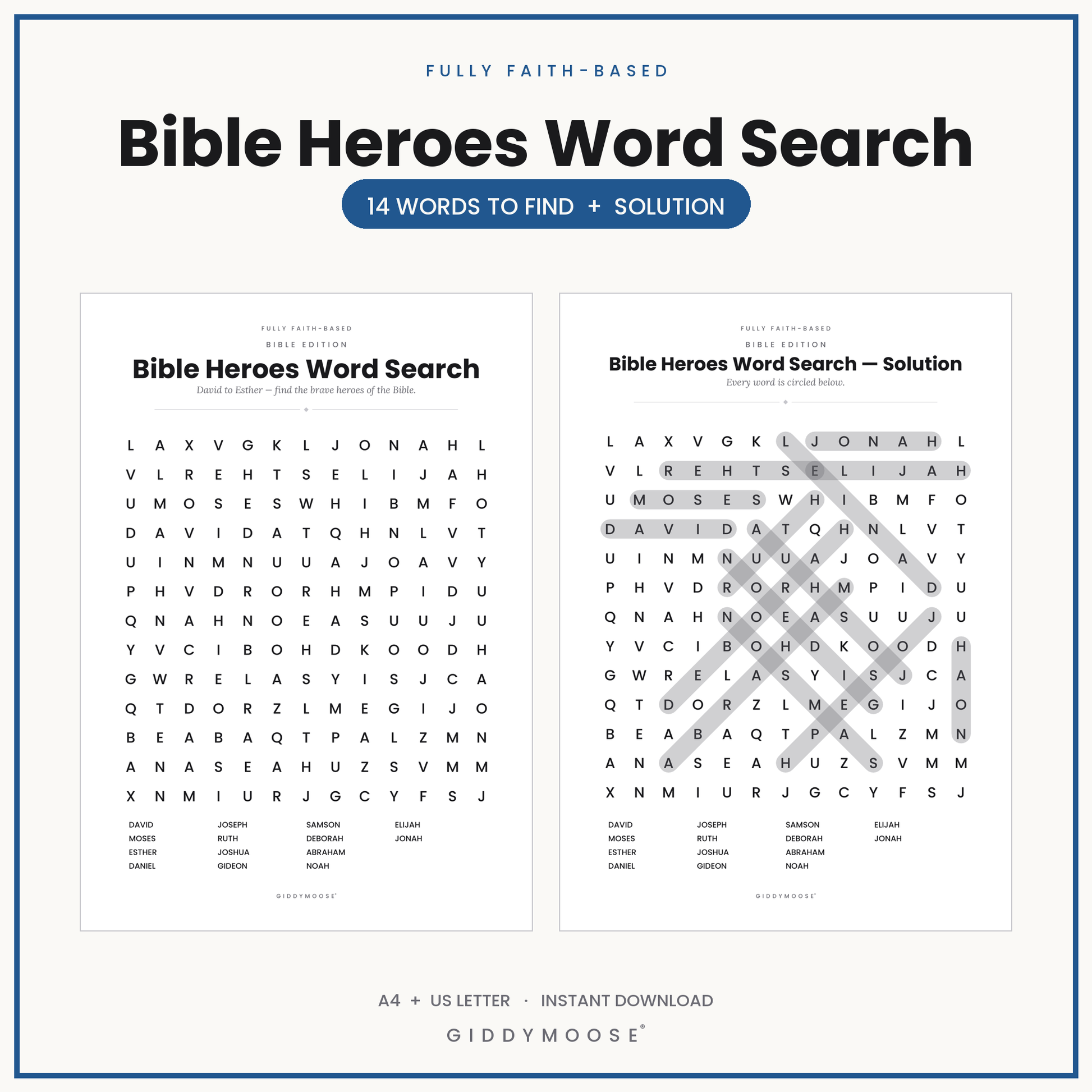 Bible Heroes Word Search Printable