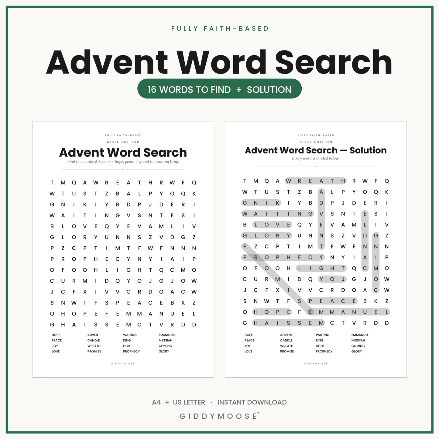 Advent Word Search Printable