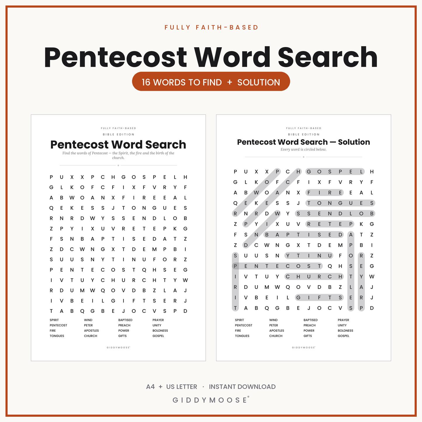 Pentecost Word Search Printable