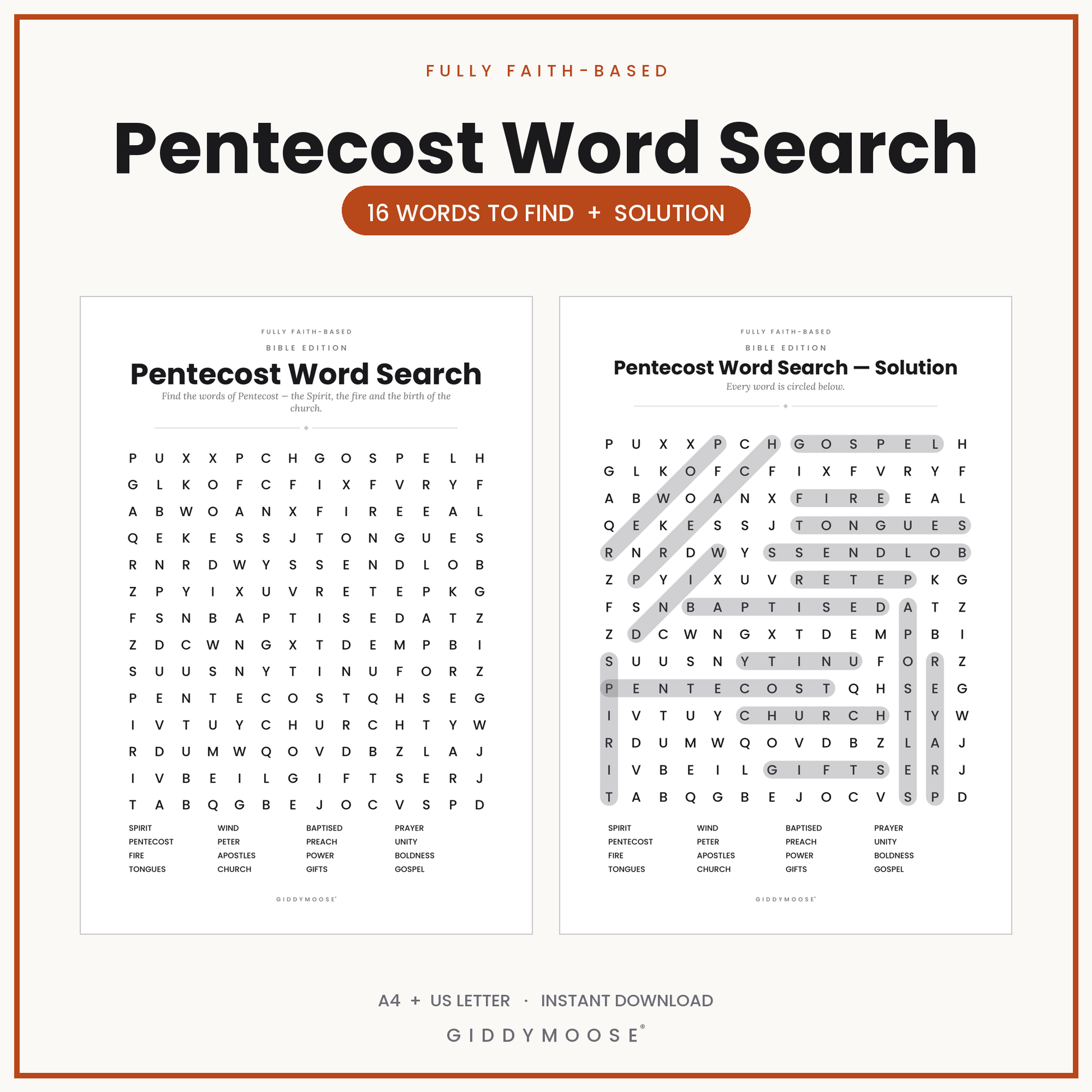 Pentecost Word Search Printable