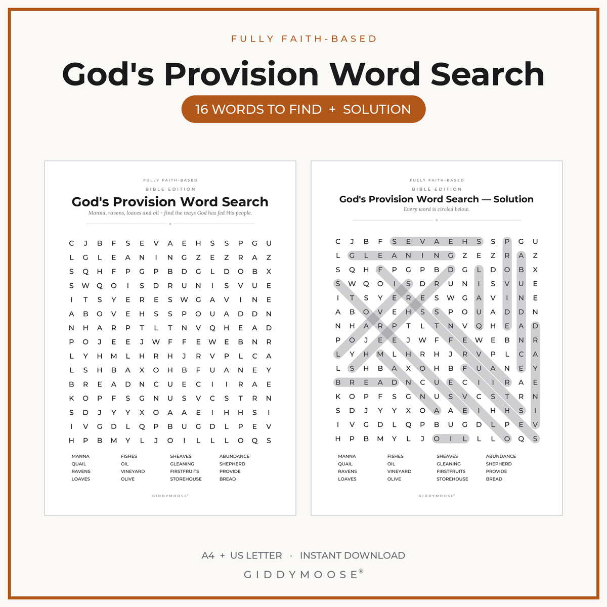 Gods Provision Word Search Printable