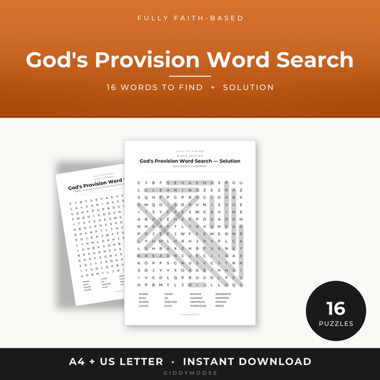 Gods Provision Word Search Printable