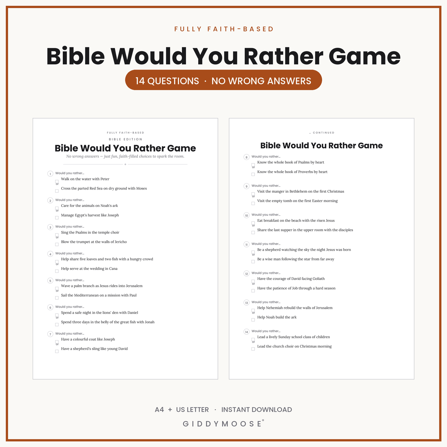 Bible Would You Rather Game Printable