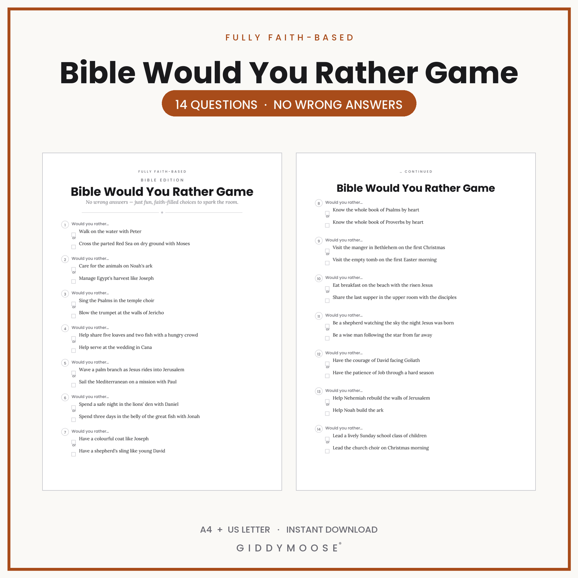 Bible Would You Rather Game Printable
