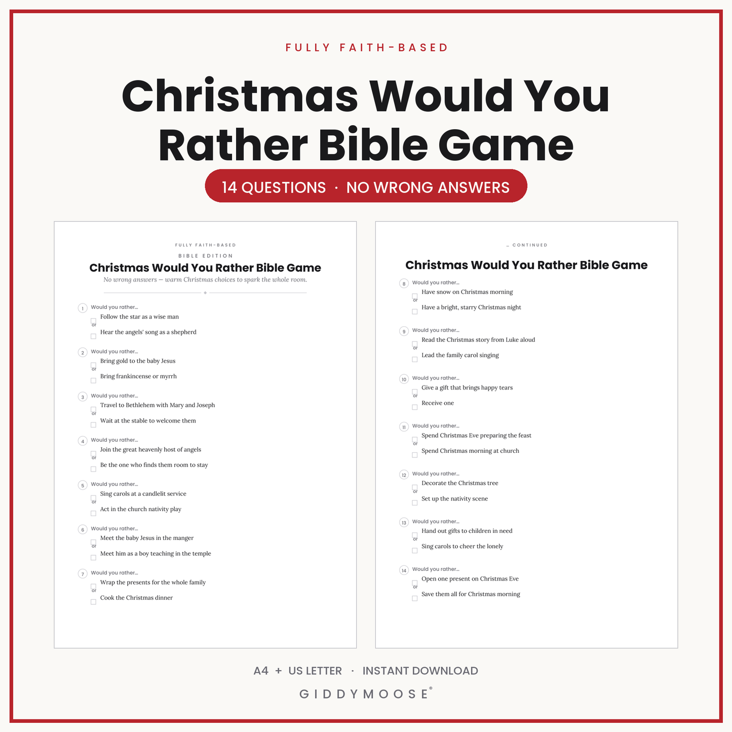 Christmas Would You Rather Bible Game Printable