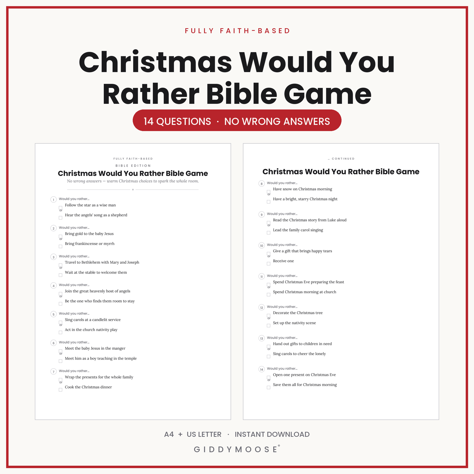 Christmas Would You Rather Bible Game Printable