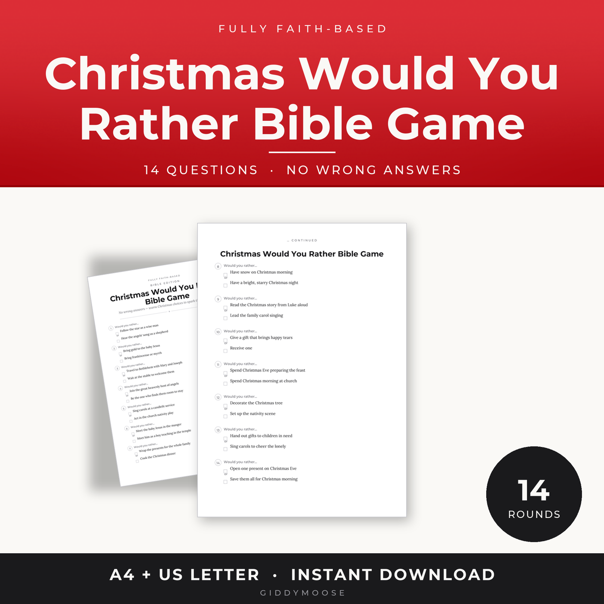 Christmas Would You Rather Bible Game Printable