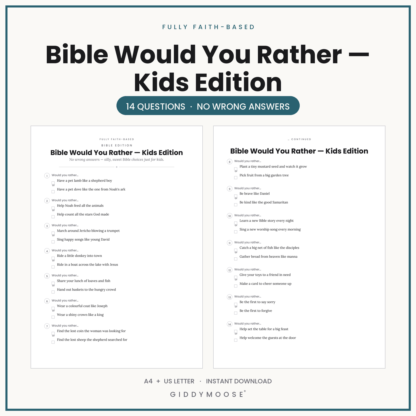 Bible Would You Rather Kids Game Printable