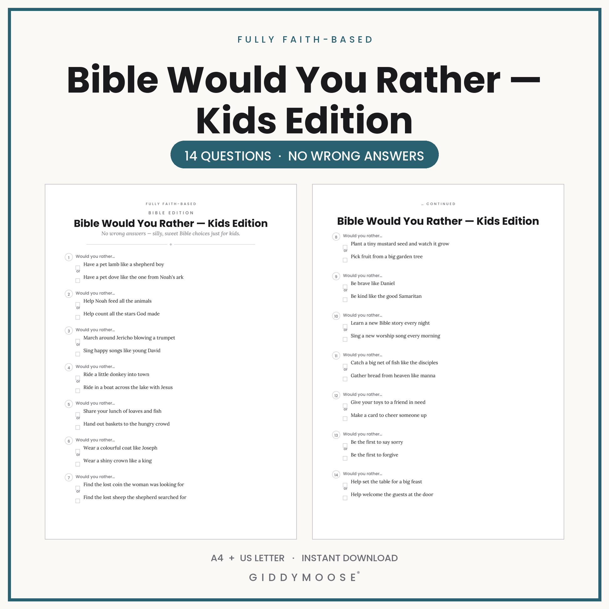 Bible Would You Rather Kids Game Printable