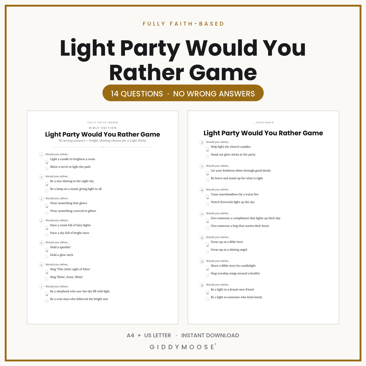 Light Party Would You Rather Game Printable