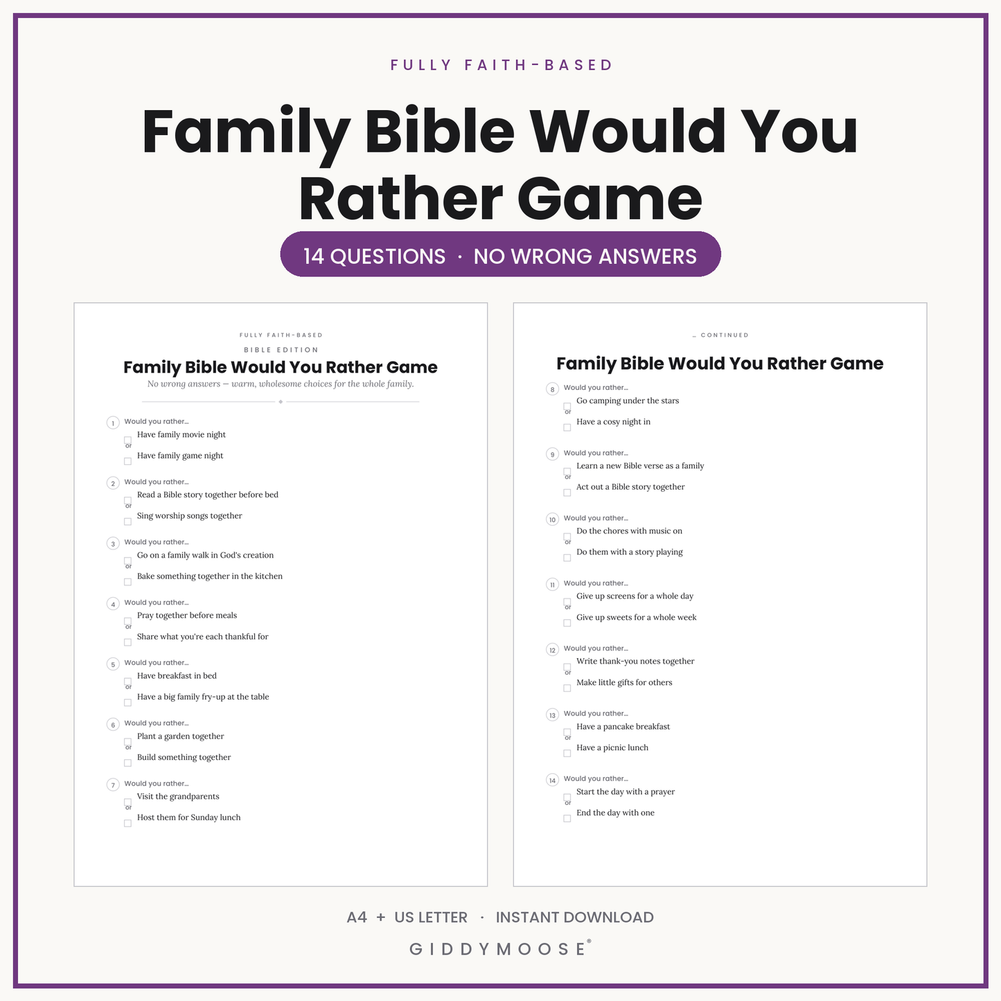 Family Would You Rather Christian Game Printable