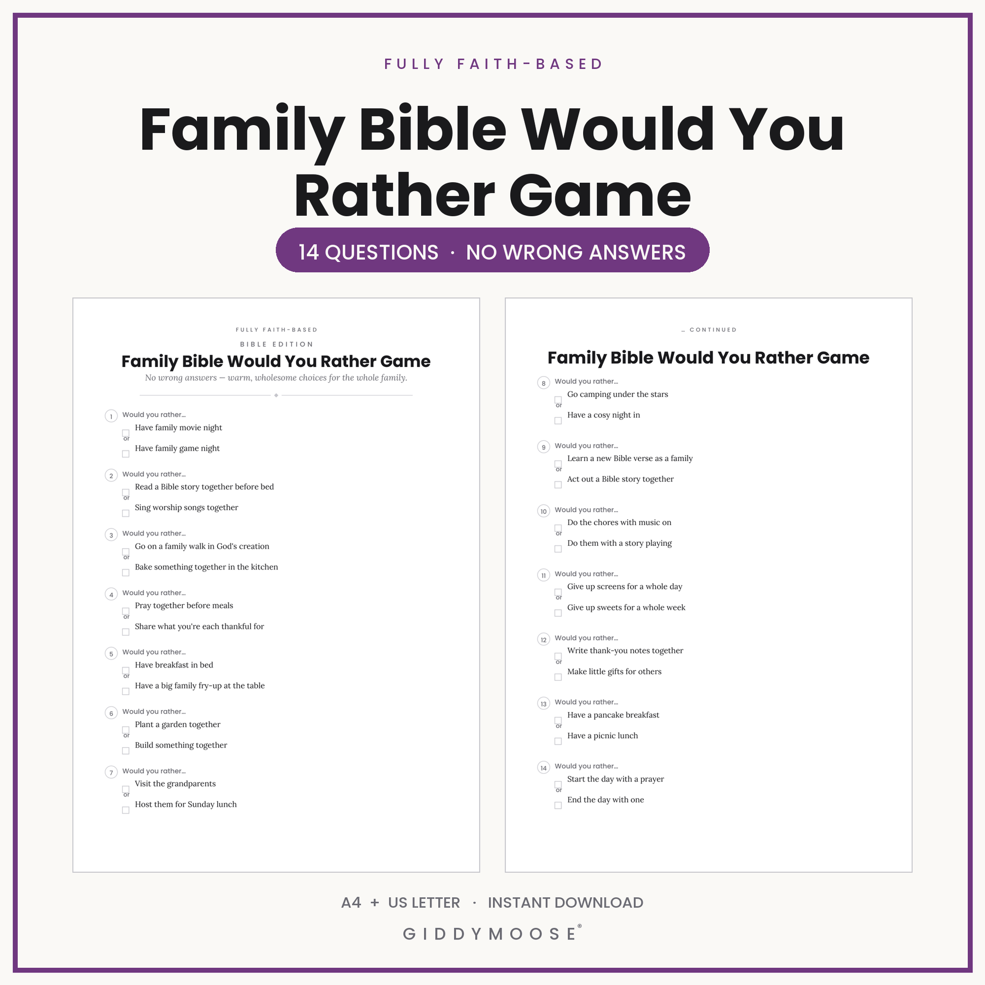 Family Would You Rather Christian Game Printable