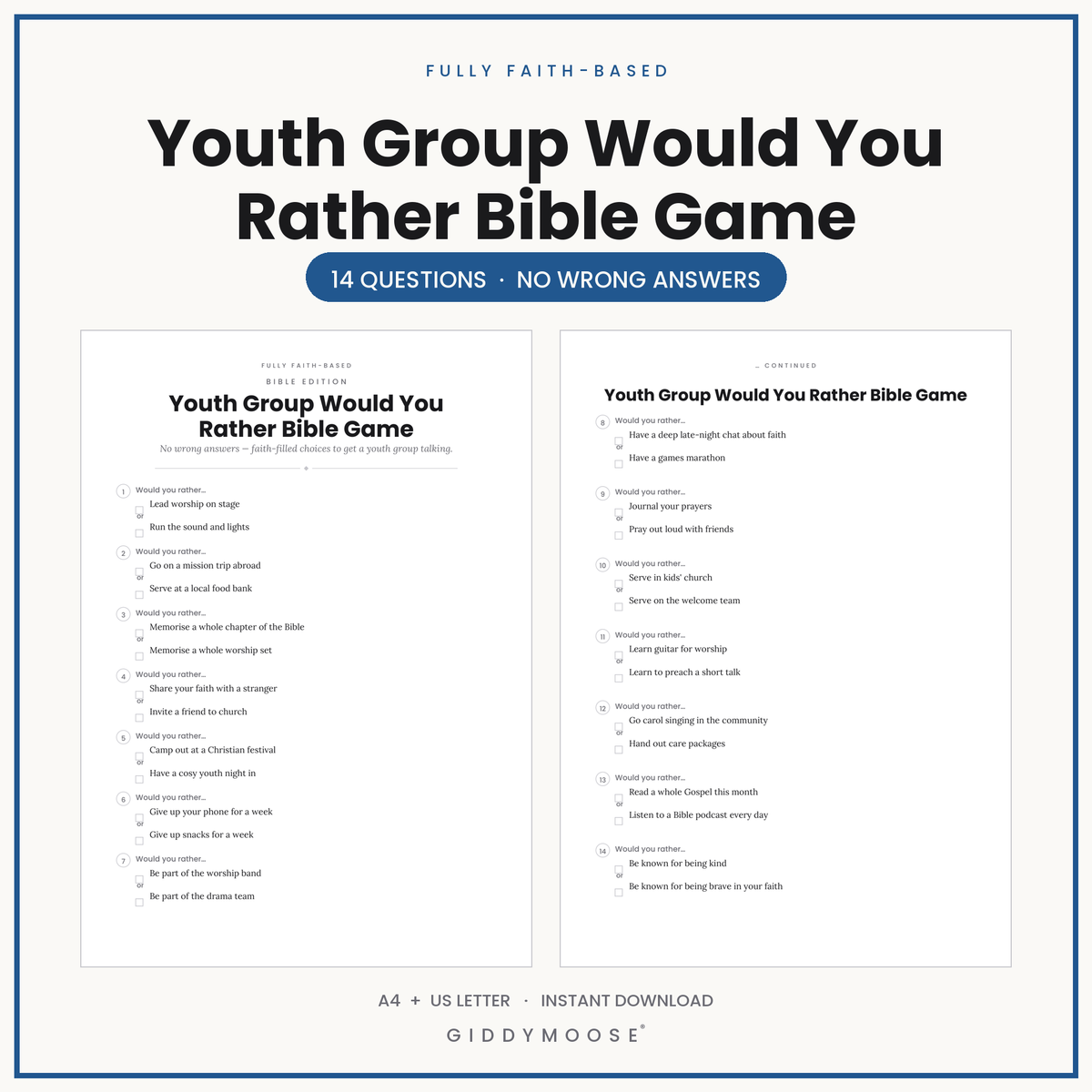 Youth Group Would You Rather Christian Game Printable