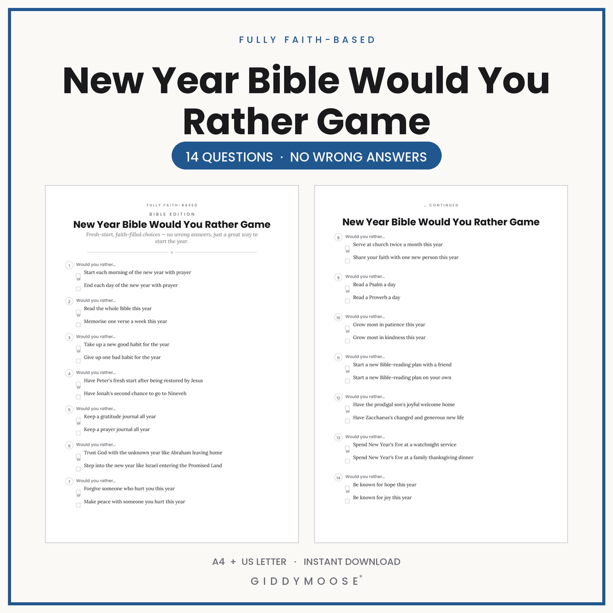 New Year Bible Would You Rather Printable