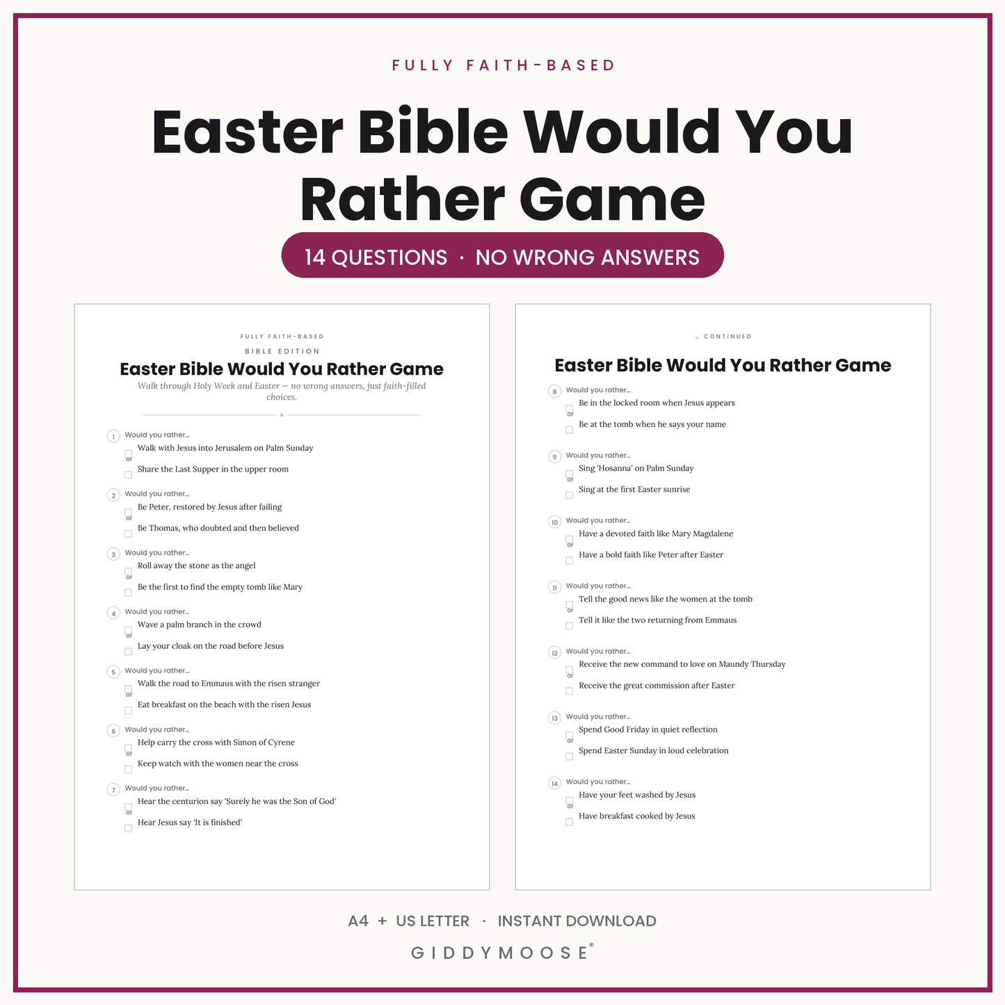 Easter Bible Would You Rather Printable