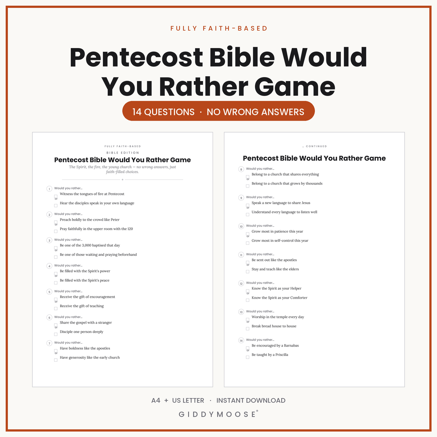 Pentecost Bible Would You Rather Printable