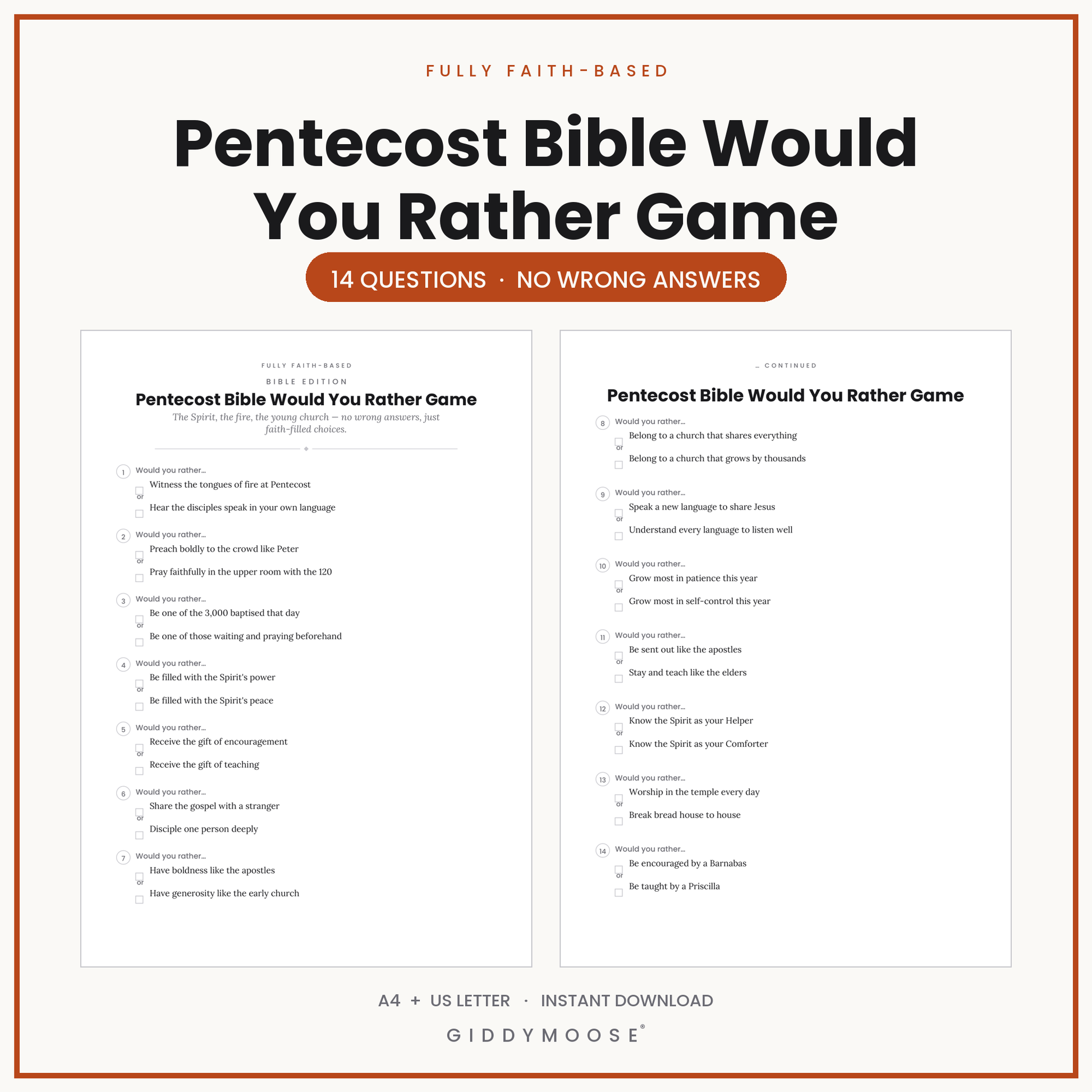 Pentecost Bible Would You Rather Printable
