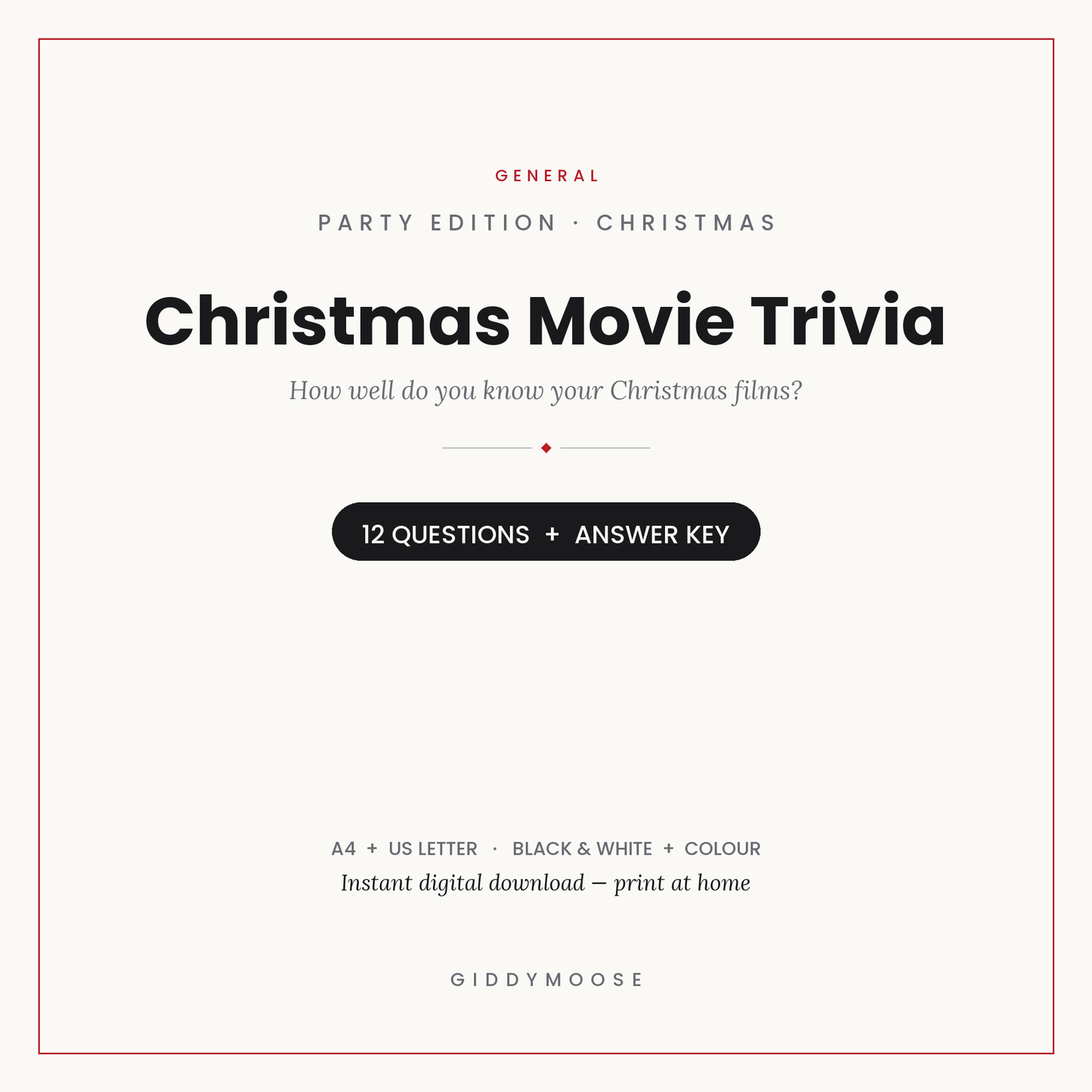 Christmas Movie Trivia Quiz Printable