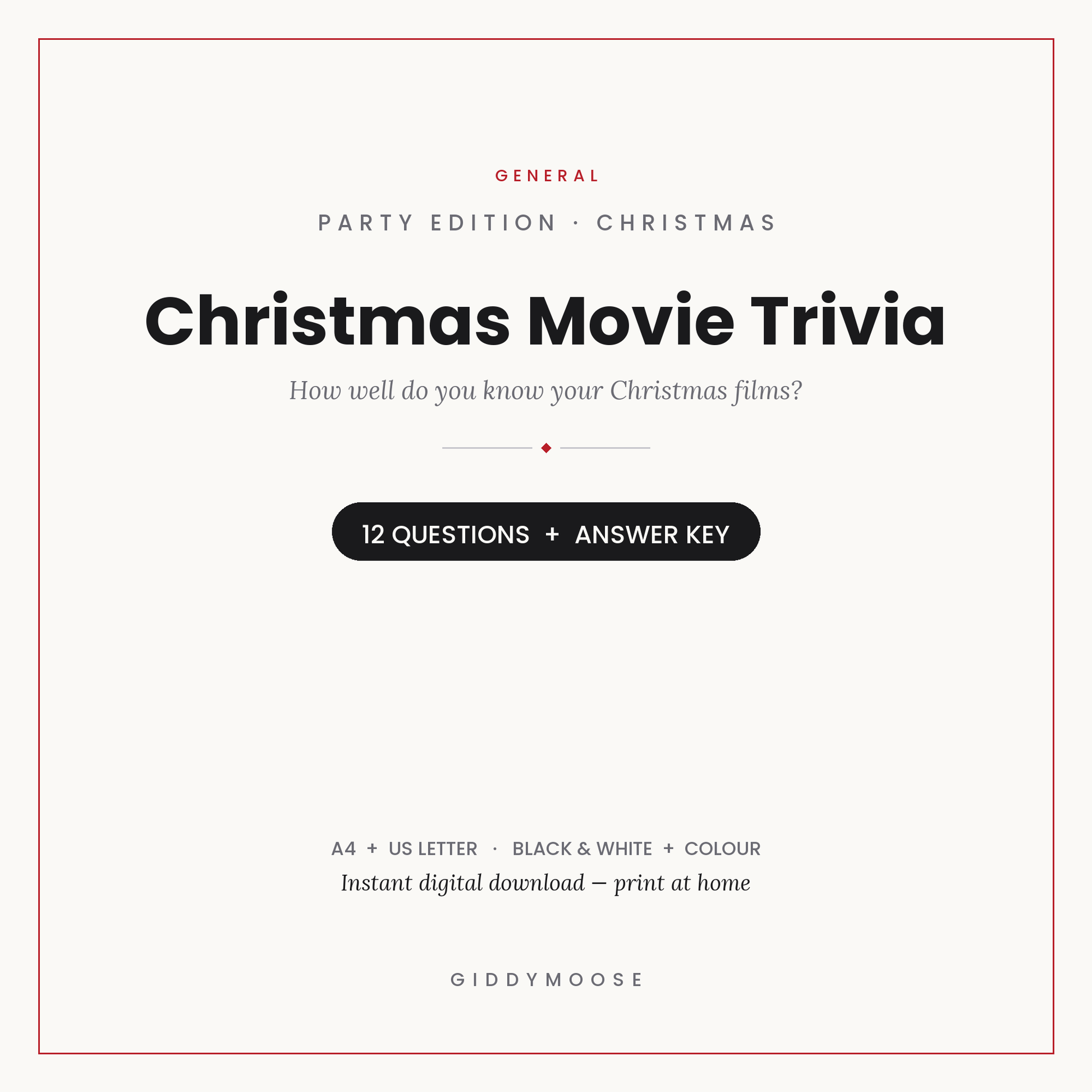 Christmas Movie Trivia Quiz Printable