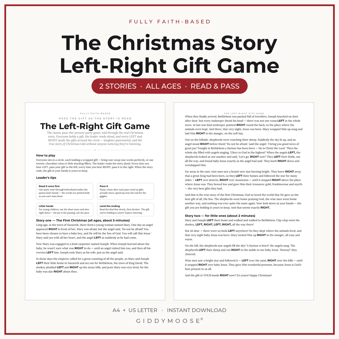 Christmas Left Right Gift Game Printable