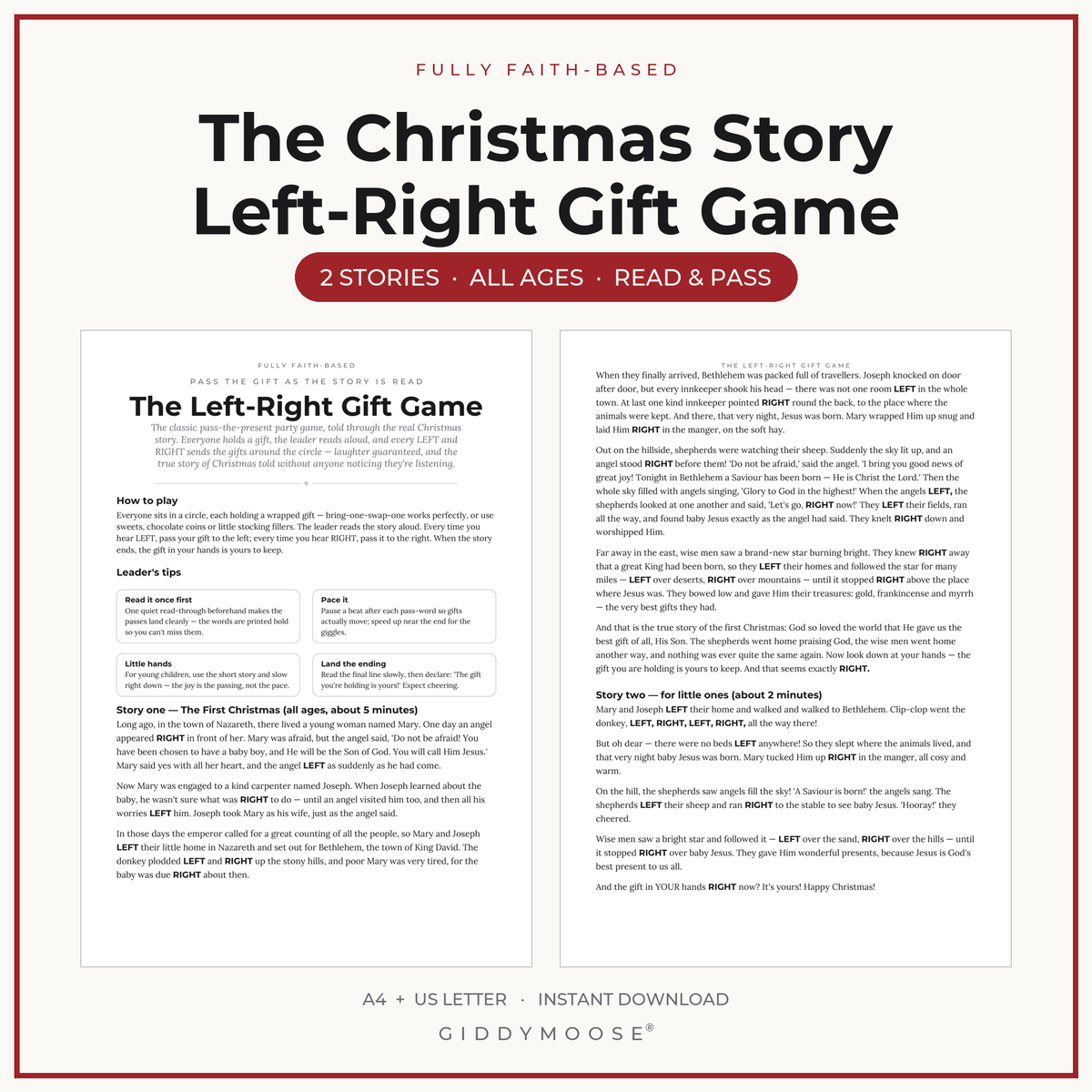 Christmas Left Right Gift Game Printable