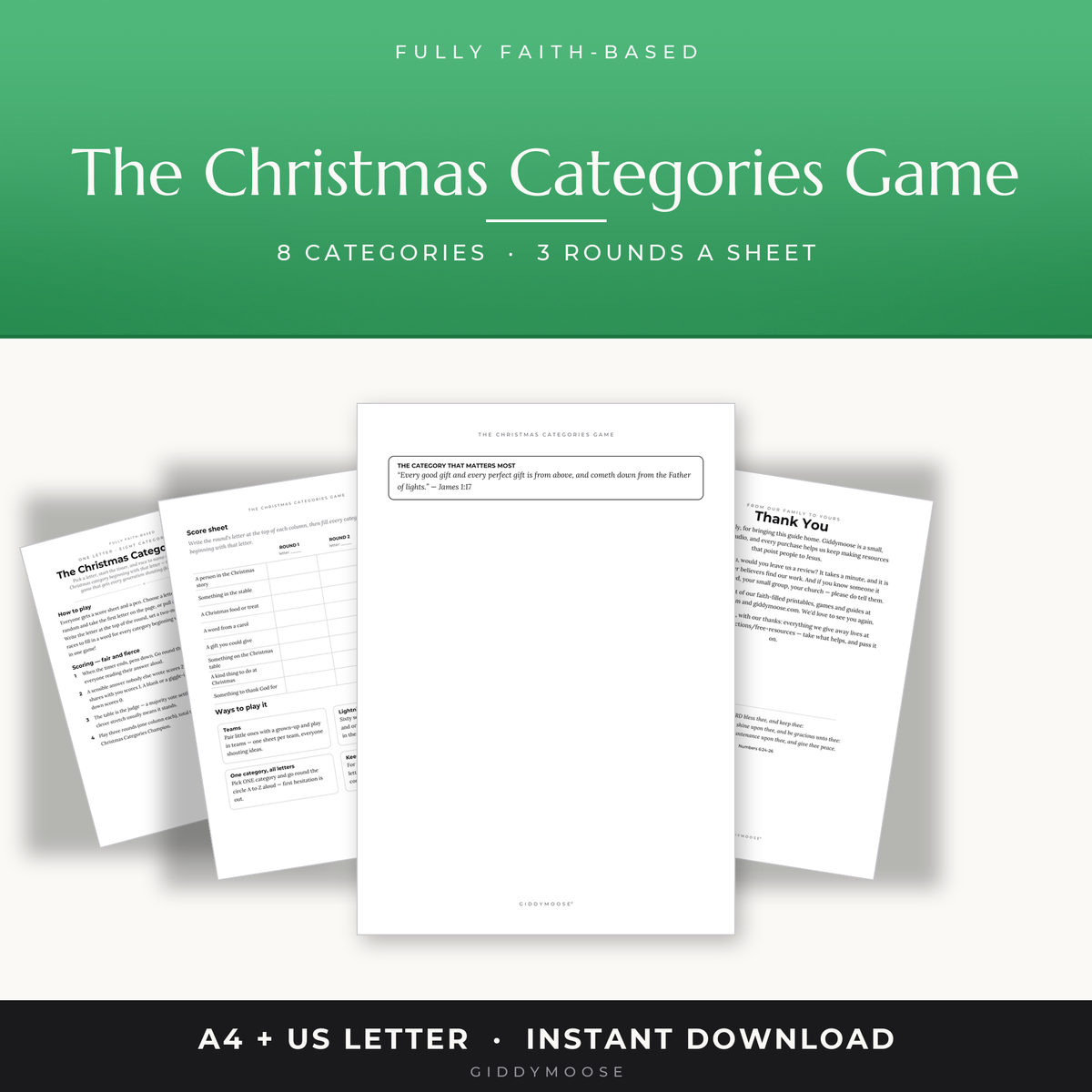 Christmas Categories Game Printable