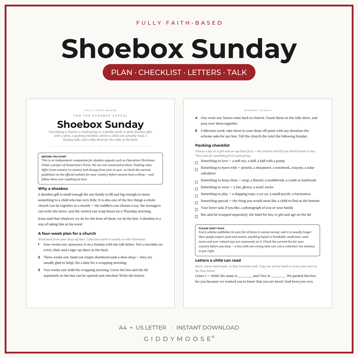 Shoebox Appeal Pack Printable