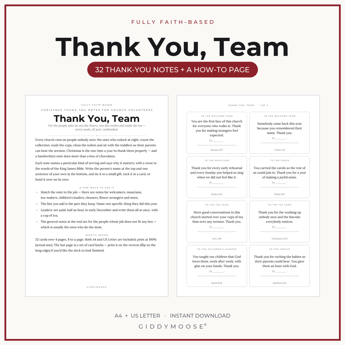 Church Volunteer Thank You Cards Printable