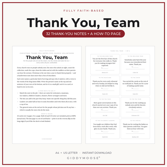 Church Volunteer Thank You Cards Printable