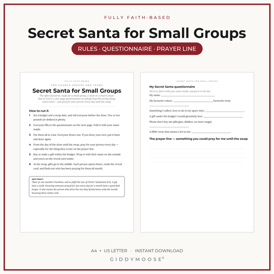 Secret Santa Questionnaire Printable for Church Small Groups