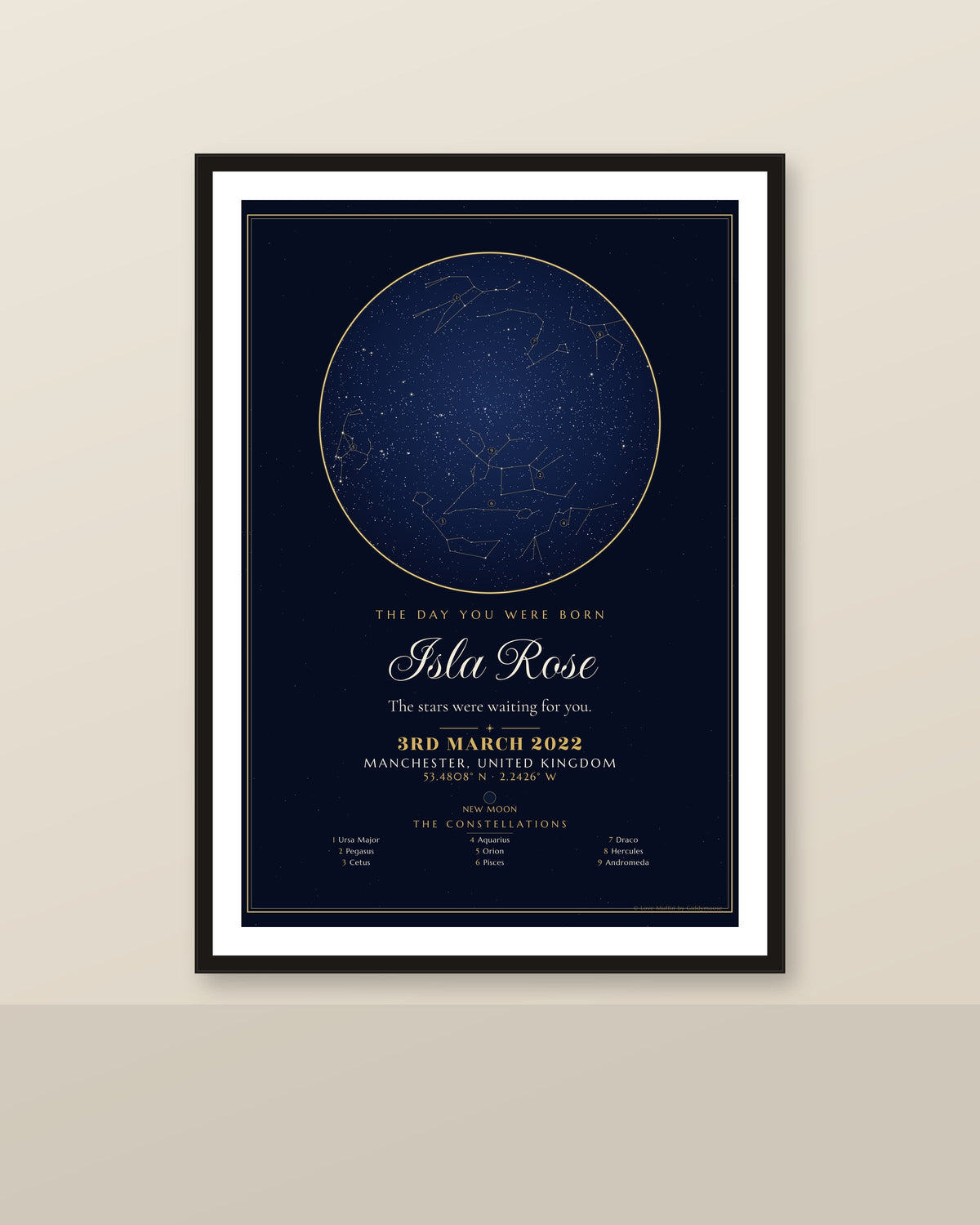 The Day You Were Born personalised star map print — custom night sky by date