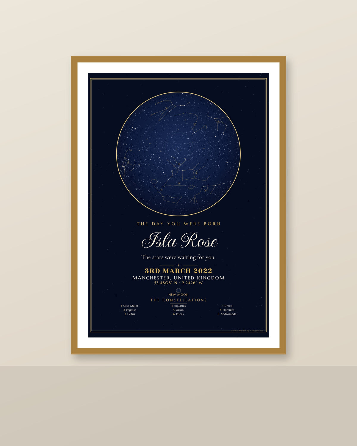 The Day You Were Born personalised star map print — custom night sky by date