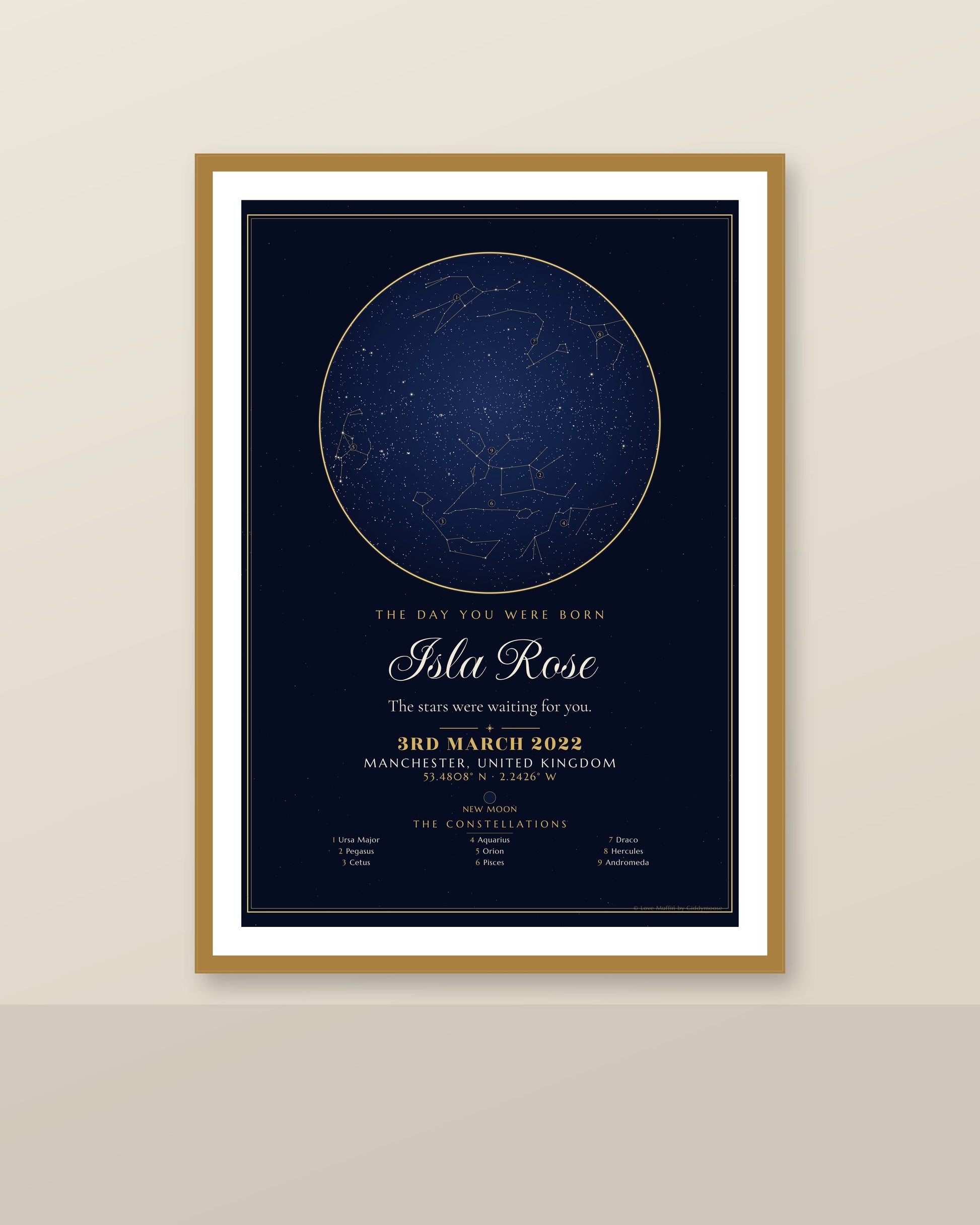 The Day You Were Born personalised star map print — custom night sky by date