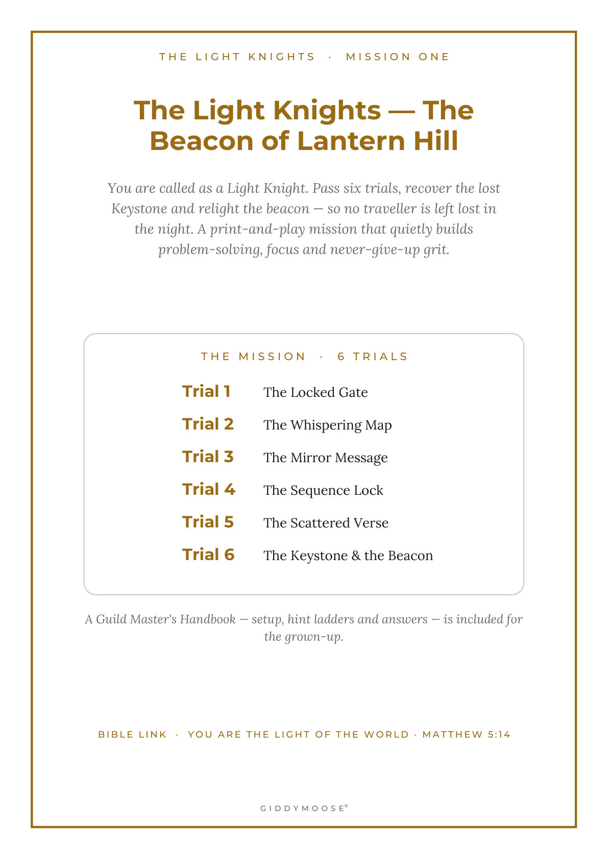 The Beacon of Lantern Hill — mission one quest sheet