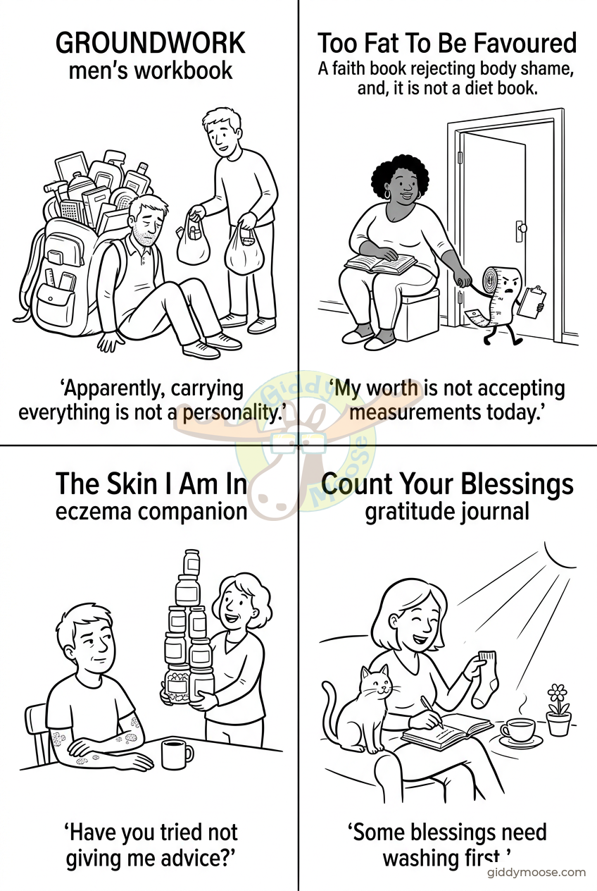 Our books, captioned () — comic, Giddymoose
