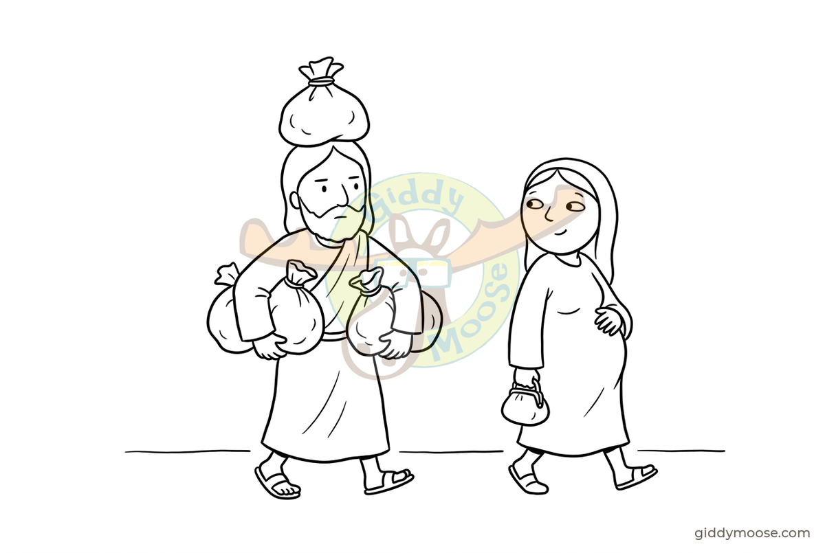 Joseph and Mary set out for Bethlehem (Luke 2) — comic, Giddymoose