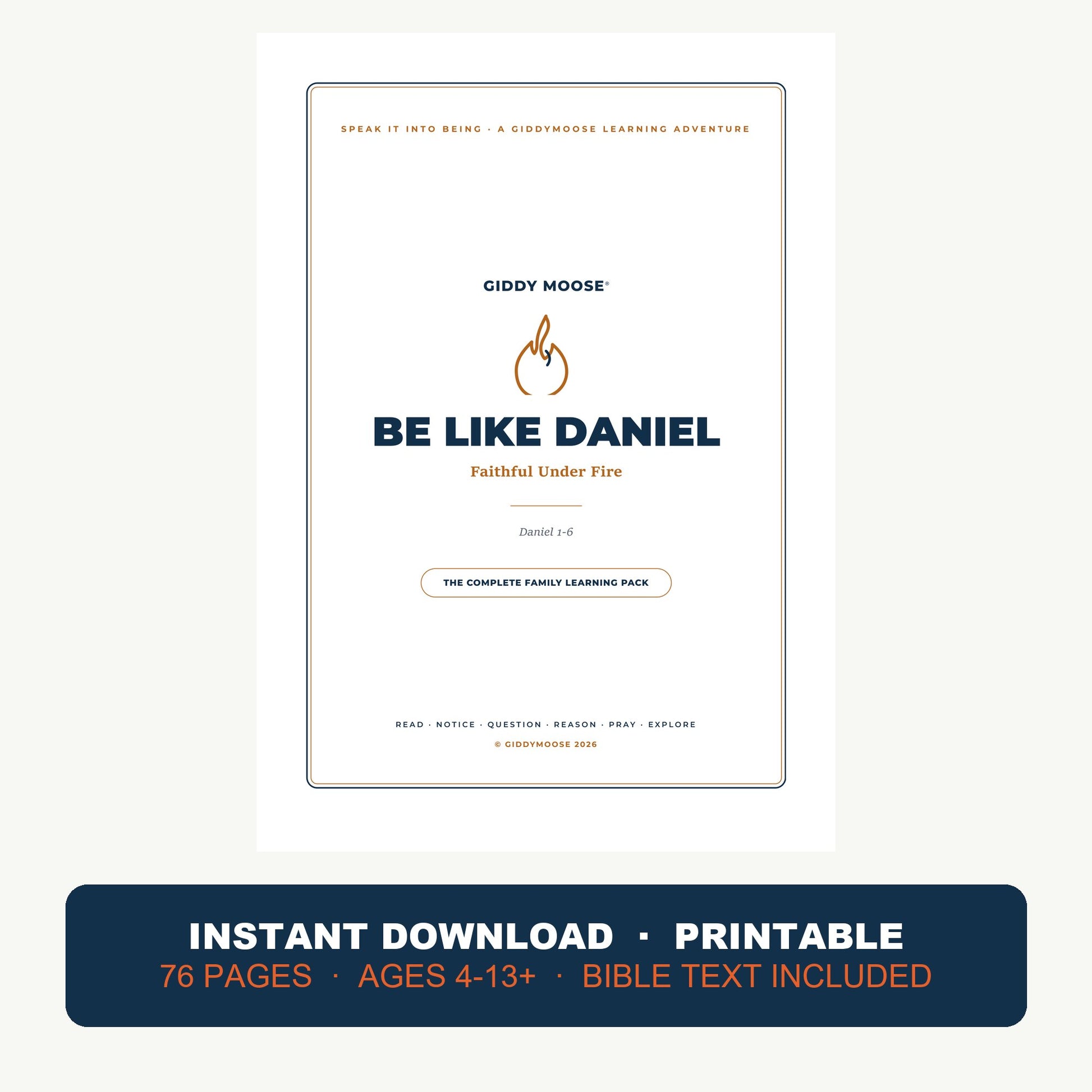 Daniel and the Lions' Den — Be Like Daniel: Faithful Under Fire — printable Bible lesson pack cover