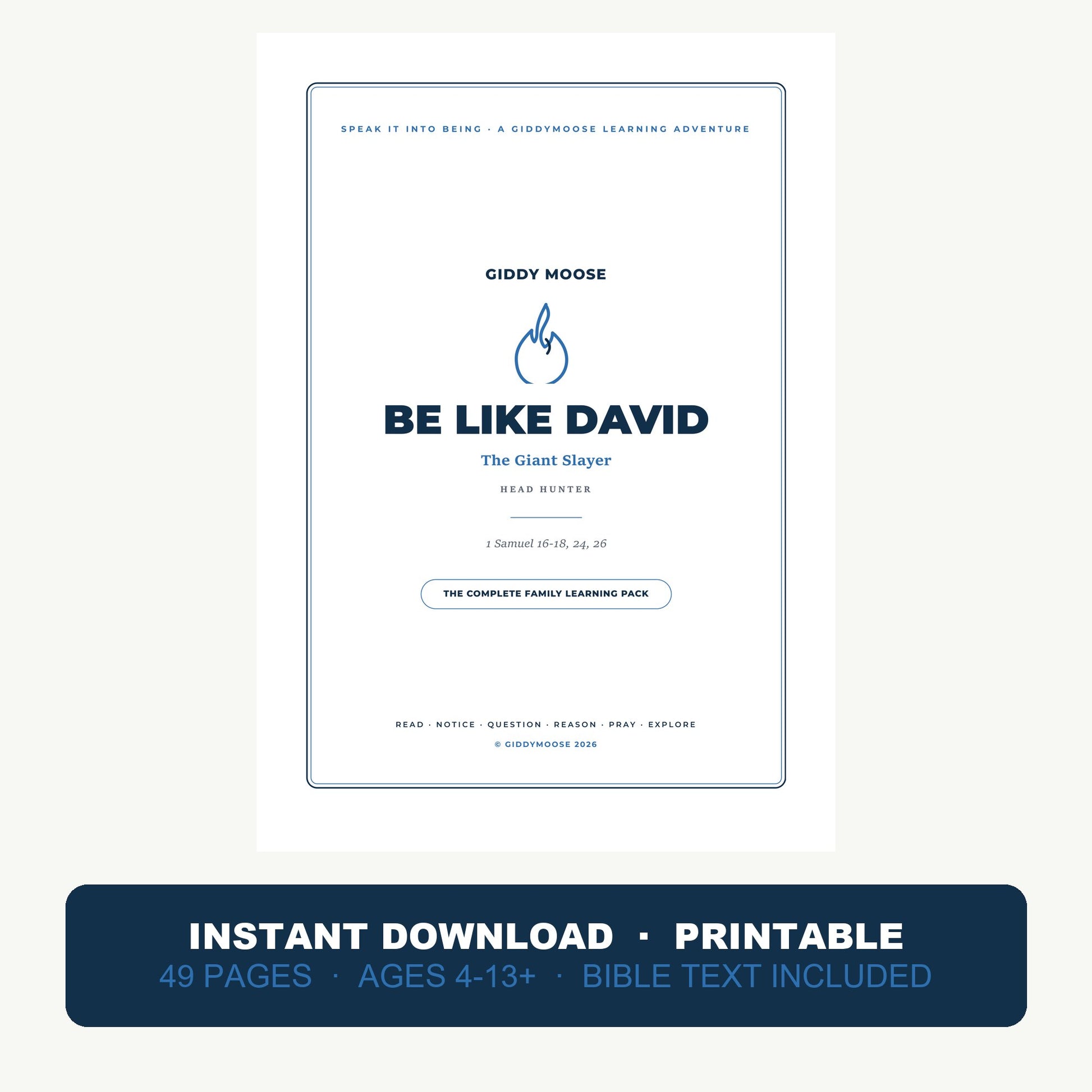 Be Like David — David and Goliath printable Bible lesson pack cover