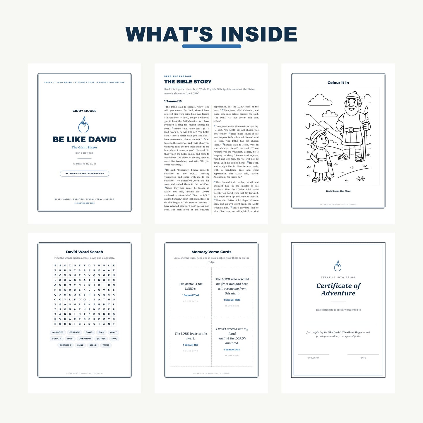 What's inside the David and Goliath Bible lesson pack