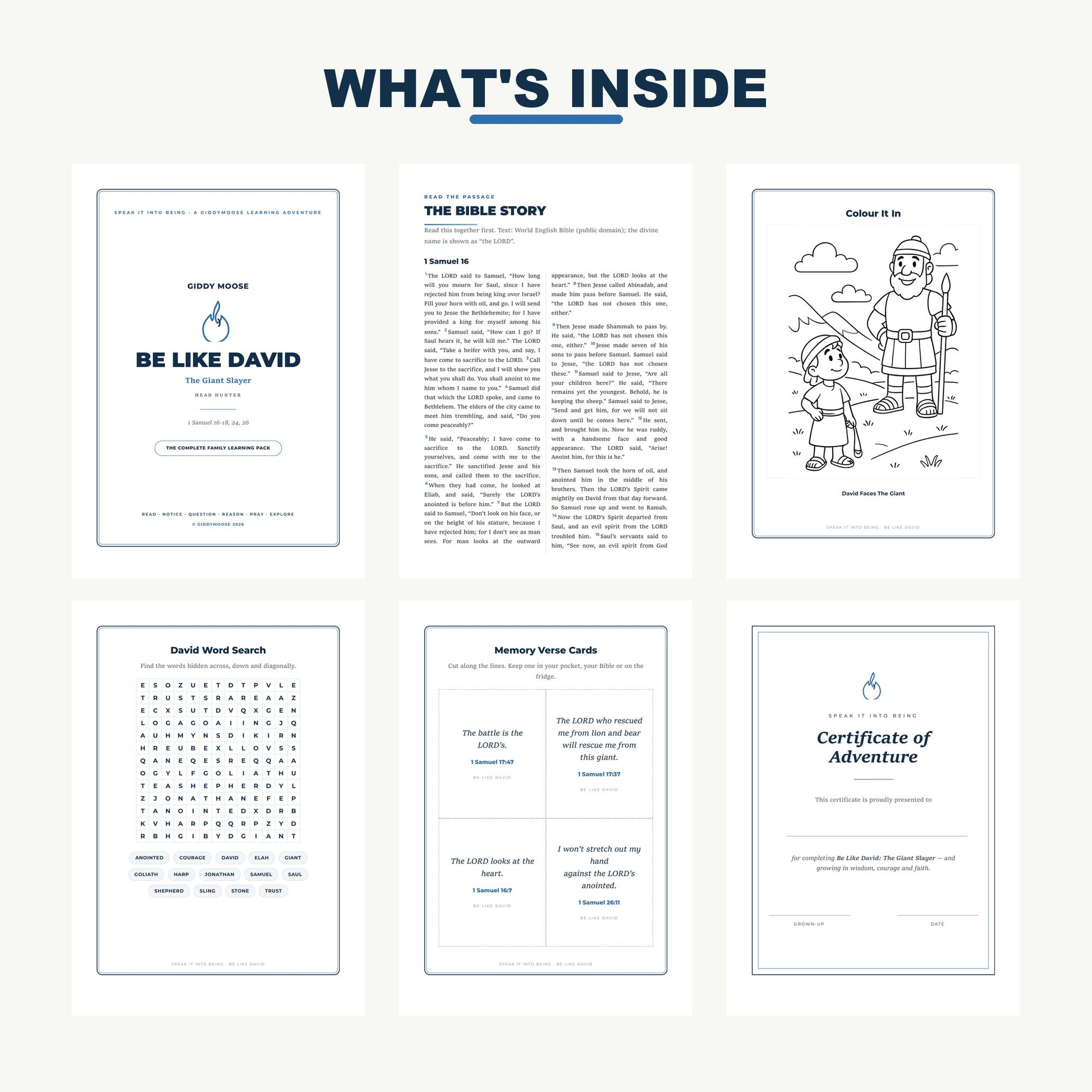 What's inside the David and Goliath Bible lesson pack