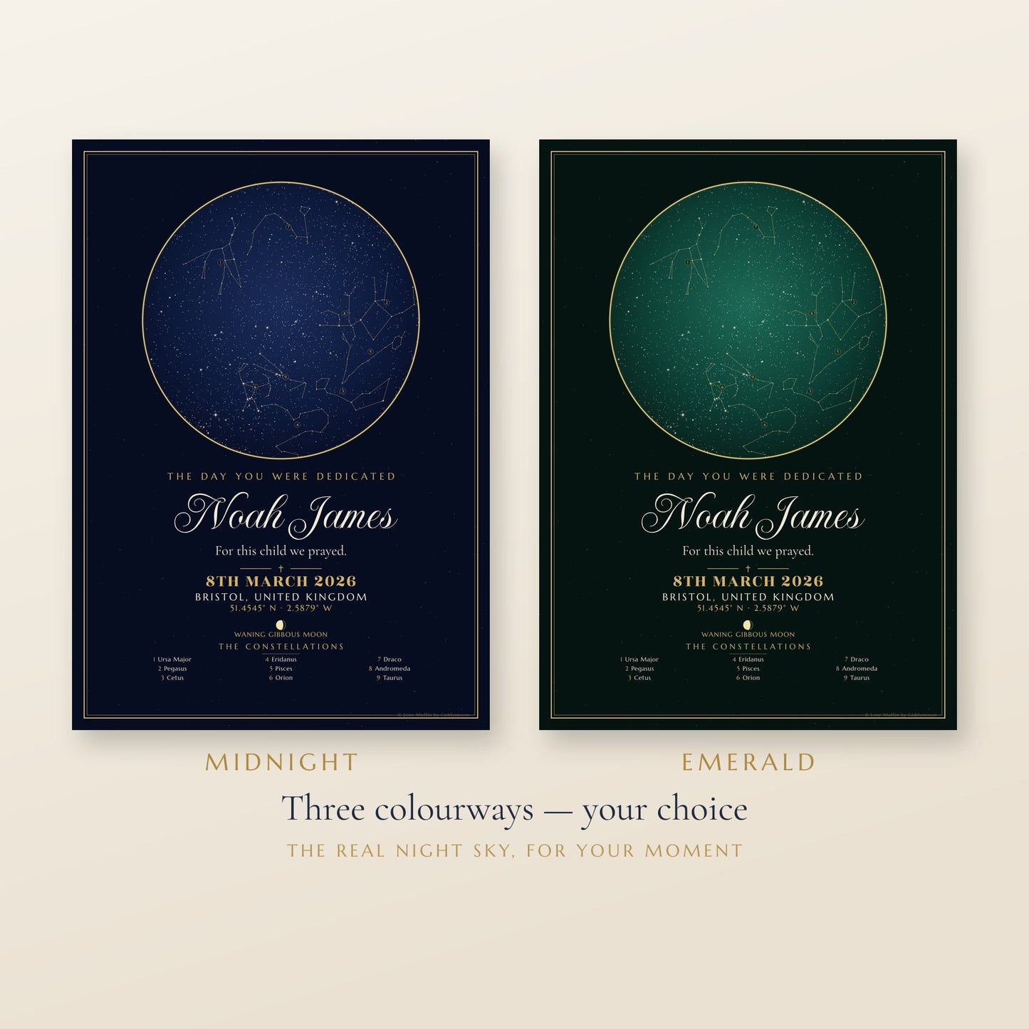 The Day You Were Dedicated personalised star map print — custom night sky by date