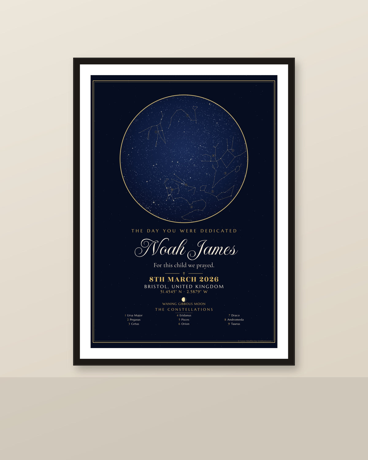 The Day You Were Dedicated personalised star map print — custom night sky by date