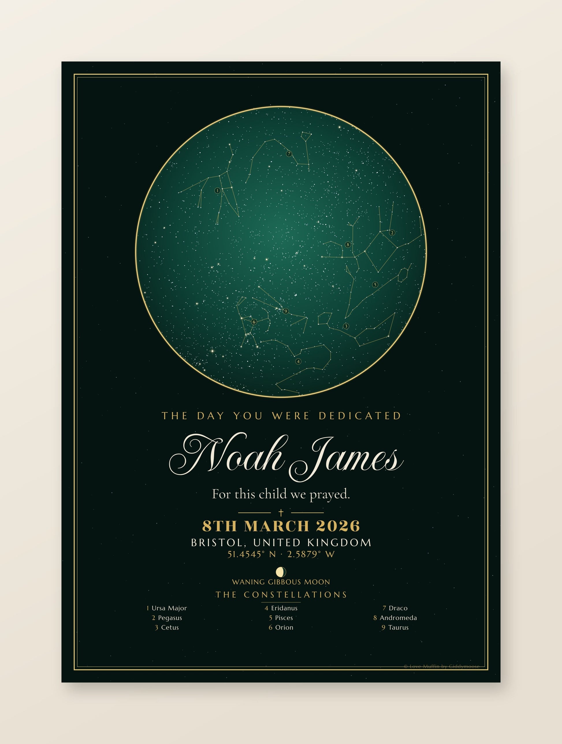 The Day You Were Dedicated personalised star map print — custom night sky by date