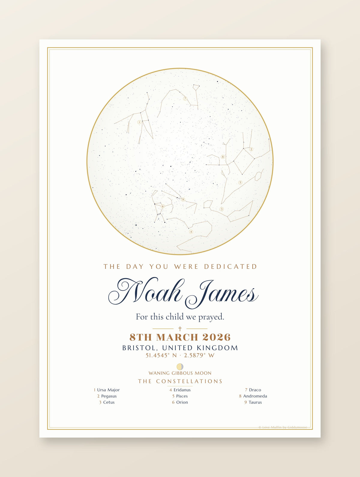 The Day You Were Dedicated personalised star map print — custom night sky by date