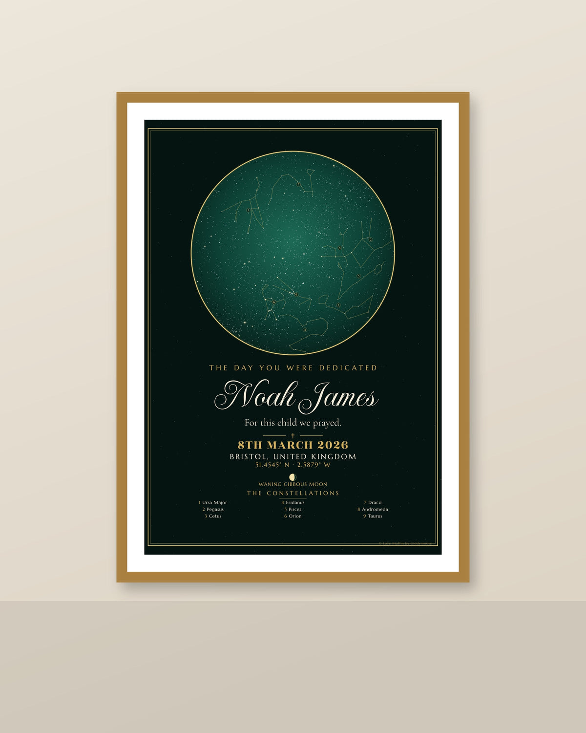 The Day You Were Dedicated personalised star map print — custom night sky by date